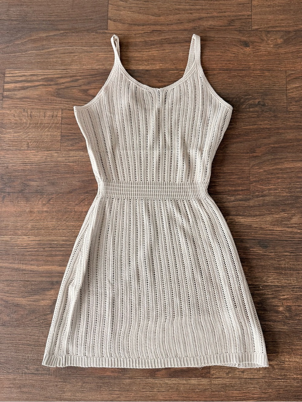 Womens Semi-Sheer Sleeveless Knit Khaki Dress - Small - NEW